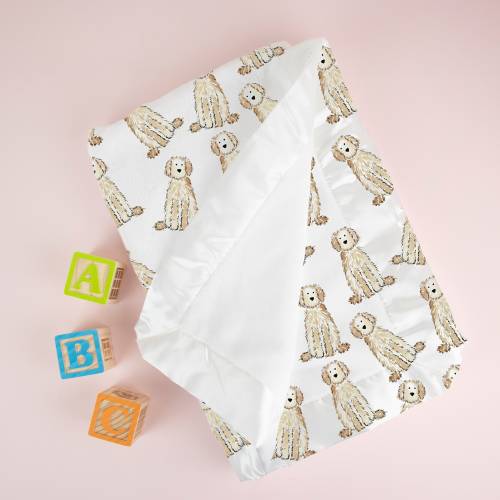 Watercolor Doodle Baby Minky Blanket with Satin Trim | Goldendoodle Baby Blanket, Labradoodle Minky Baby Blanket, Bernadoodle Baby Blanket