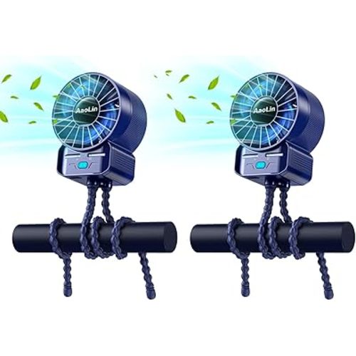 2 Pack Multifunctional Portable Stroller Fan 4 Speed 6600rpm High Speed Usb Rechargeable Personal Mini Handheld Fan Extended Tripod For Desktop Winding Kids Bed Treadmill Bike Golf Cart Outdoor Travel