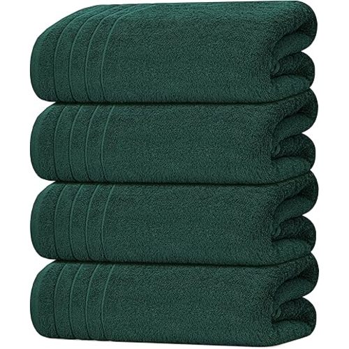 Tens Towels Pack of 4 Extra Large Bath Towels 30 x 60 Inches, 100% Cotton, Larger & Lighter Weight, Quicker to Dry, Super Soft and Absorbent, Perfect for Bathroom, Hunter Green