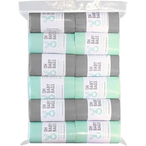 Scented Disposable Plastic Bags, Seafoam and Gray, 12 Rolls (144 Bags)