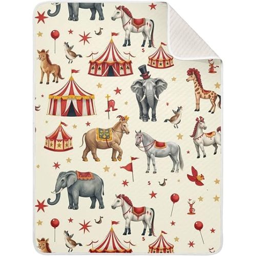 Pigsaly Watercolor Circus Animals Baby Blankets 30 X 40 in Clown Tent Toddler Blanket Newborn Crib Blanket Nursery Bed Blankets for Stroller Toddler Bed Carseat
