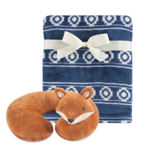 Hudson Baby Infant Boy Neck Pillow and Plush Blanket Set, Modern Fox, One Size