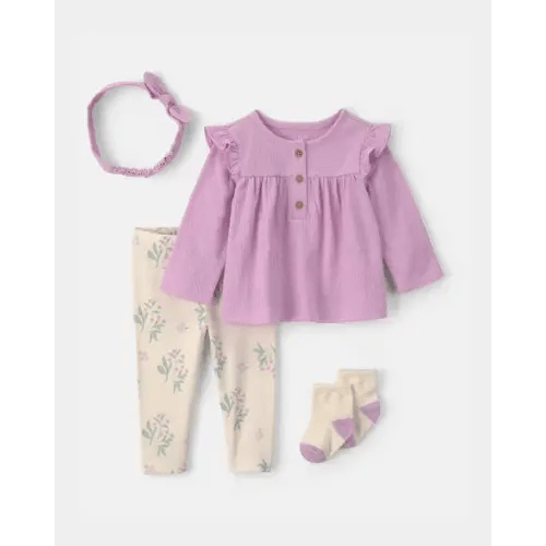Baby Girl 4-Piece Long-Sleeve Top & Pant Set - Purple | Carter's