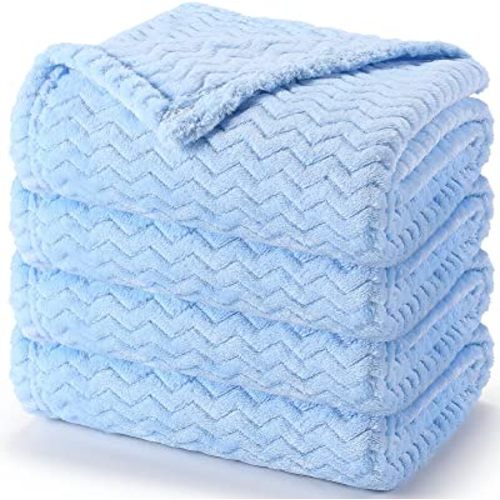 4 Pack Fuzzy Baby Blanket 30 x 40 Inch Soft Warm Swaddle Blanket Fluffy Fleece Stroller Blanket Unisex Plush Infant Blankets Cozy Crib Blankets for Toddlers Newborn Infant Receiving Blankets (Blue)