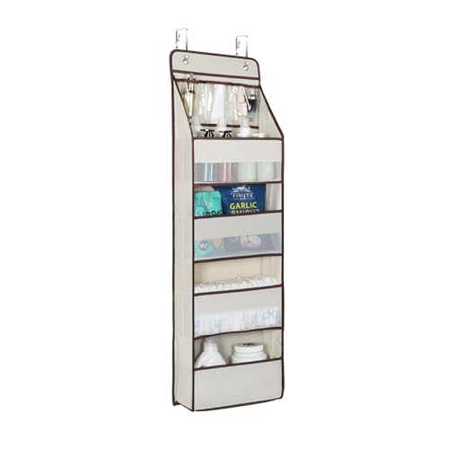 Univivi Door Hanging Organizer Nursery Closet Cabinet Baby Storage with 4 Large Pockets and 3 Small PVC Pockets for Cosmetics, Toys and Sundries (Beige)