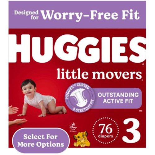 Huggies Little Movers Hypoallergenic Baby Diapers, Size 3, 76 Ct, Dermatologist-Tested