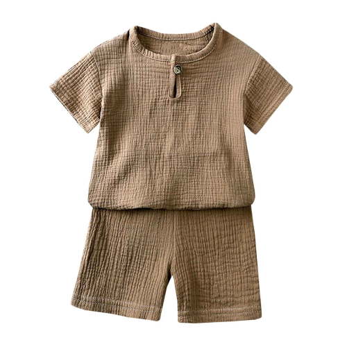 HBYJLZYG Baby Cotton Linen Outfits Set, Summer Toddler Kids Baby Girls Boys Solid Short Sleeve T-Shirt And Shorts Two Piece Set 12-24 Months