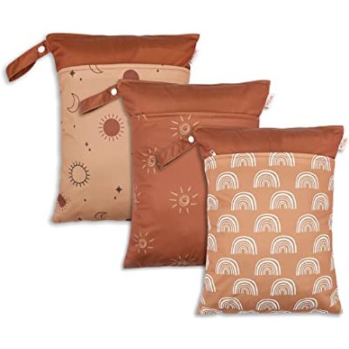 Wet Dry Bags for Baby Cloth Diapers - Waterproof Reusable Washable Travel Bags, Gym Bag, Pool, Daycare Soiled Baby Items Yoga Gym Bag for Swimsuits & Wet Clothes 3pcs/set (Sun)