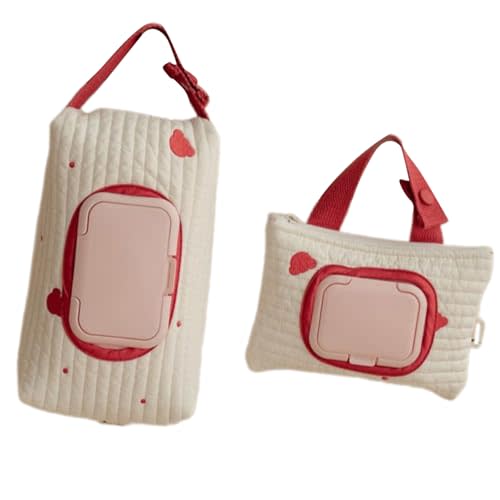 BLULILY Embroidered Bear Stroller Wet Wipe Pouches Portable Baby Wipe Holder Embroidery Baby Wipes Storage Bag for Travel
