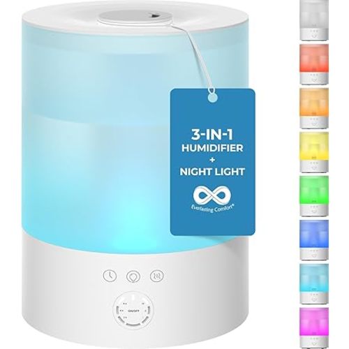 Everlasting Comfort 2.5L Top Fill Humidifiers for Bedroom, Quiet Ultrasonic Cool Mist Humidifier, Easy to Fill & Clean, Auto Shut-Off, 20 Hour Run Time, Aromatherapy