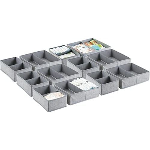 mDesign Fabric Drawer Organizer Bins, Kids/Baby Nursery Dresser, Closet, Shelf, Playroom Organization, Hold Clothes, Toys, Diapers, Bibs, Blankets, Lido Collection, Set of 2, 6 Pack, Gray
