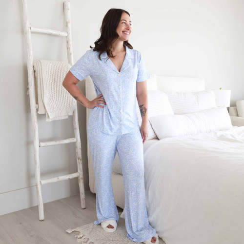 Women's Two Piece Flare Lounge Set | Blue-tiful Bows