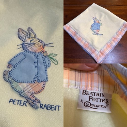 Quiltex Beatrix Potter Blanket Vintage Chair Nursery Embroidery Peter Rabbit