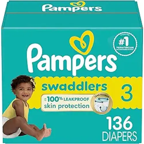Pampers Baby Diapers - Swaddlers - Size 3, 136 Count, Ultra Absorbent Disposable Infant Diaper