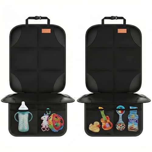 SMART ELF Car Seat Protector, 2Pack Seat Protector Protect Child Seats with Thickest Padding and Non-Slip Backing Mesh Pockets for Baby and Pet,Sedan SUV Truck (Black)