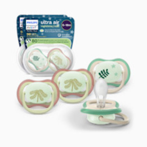 Philips Avent Ultra Air Pacifier Night 6-18M (4 Pack) - Fern Night / Pancake Plant, 6-18M