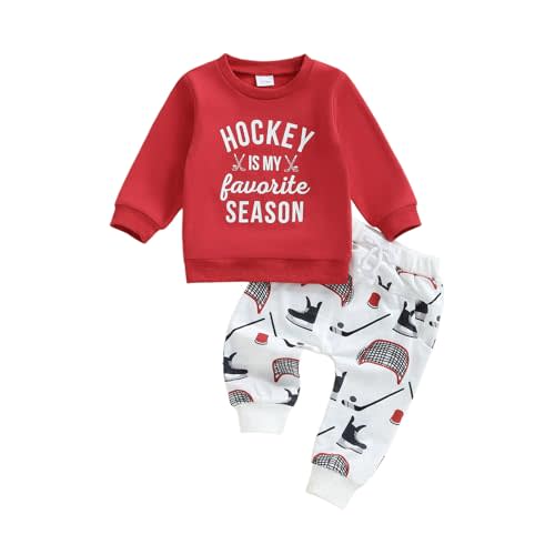 Toddler Baby Boy Hockey Outfit Letter Print Long Sleeve Sweatshirt Ice Hockey Pants Set Infant Fall Winter Clothes