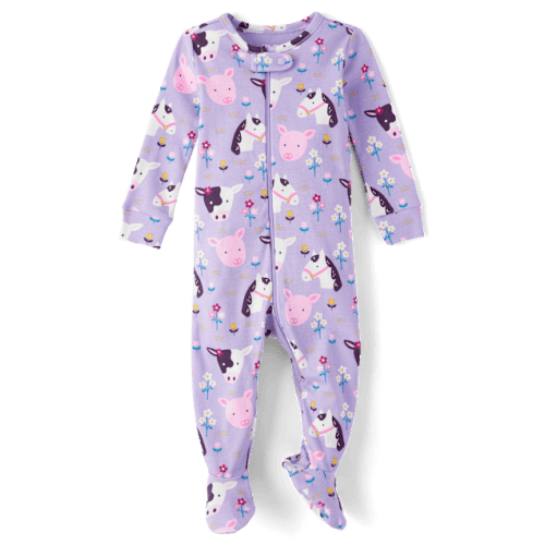 Baby And Toddler Girls Sunflower Snug Fit Cotton Footed One Piece Pajamas - Lucky lavender