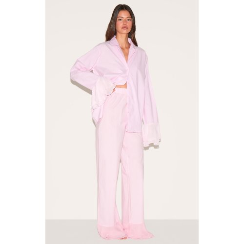 Pink Frill Hem Cotton Long Pj Set
