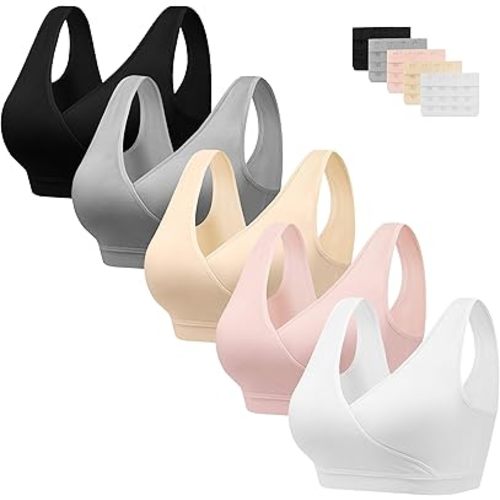 HBselect 5 Pack Nursing Bras for Breastfeeding, Maternity Nursing Sleep Bra Wireless Pregnancy Sleep Bralette