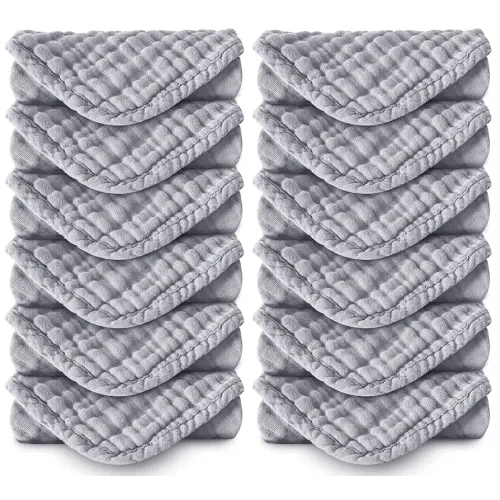 Muslin Burp Cloths 100% Cotton Large 20''x10'' Extra Soft and Absorbent Baby Wash Cloths Spit Up Rags - Baby Burping Cloth for Boys Girls Items(12 Pack Grey)