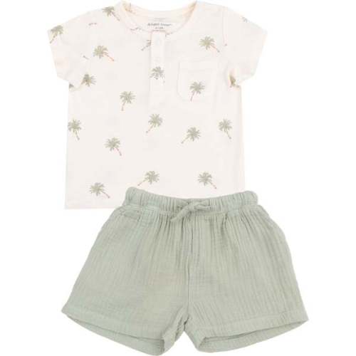 Henley with Pocket + Muslin Short, Palm Trees - Angel Dear | Maisonette