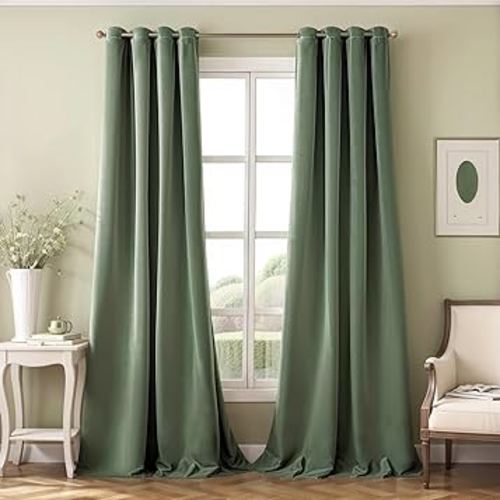 MIULEE Velvet Curtains Sage Green Elegant Grommet Curtains Thermal Insulated Soundproof Room Darkening Curtains/Drapes for Classical Living Room Bedroom Decor 52 x 84 Inch Set of 2