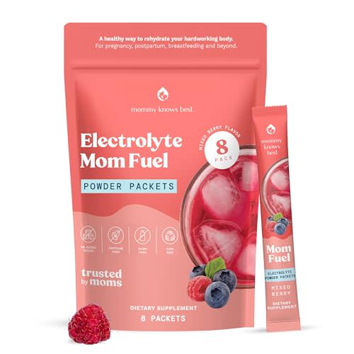 Mommy Knows Best Mom Fuel Electrolyte Drink Mix for Moms, Hydration Support - for Pregnancy, Prenatal, Electrolytes + Trace Minerals, Lactation Drink Mix Supplement (8 Count)