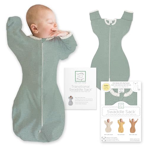 SwaddleDesigns Transitional Swaddle Sack, Arms Up Half-Length Sleeve & Mitten, Most Gradual Transition Swaddle for Newborn