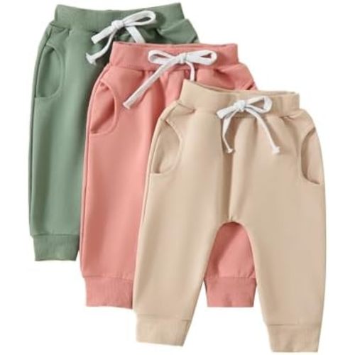 Toddler Baby Boys Girls Sweatpants 3 Pack Solid Color Elastic Waist Bottom Pants Newborn Infant Trousers