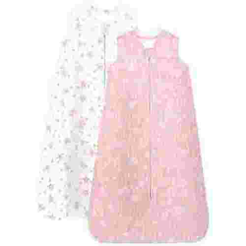Baby Wearable Blanket for 6-12 Months, 2 Pack Sleeveless Sleeping Bag Sack, Medium Size 100% Breathable 0.5 Tog 200 GSM Cotton, Pink