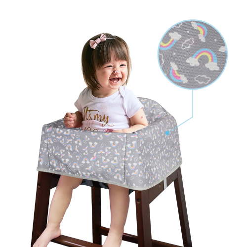 Solfres Dual-Belt High Chair Cover, Baby High Chair Cover, Upgrade Version, for Wooden or Restaurant High Chair, Sturdy and Robust Material, Gray Rainbow