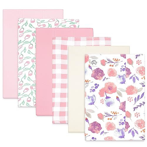 Baby Burp Cloths for Boys and Girls - 6 Pack Large 100% Cotton - Double Layered Extra Absorbent Burp Rags, Pink-Floral