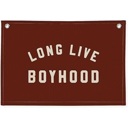 Wheatwin Long Live Boyhood Boys Room Decor - Linen Banner Wall Hanging Canvas Banner Flag Decor for Toddler Boy Room Nursery Playroom - Dull Red