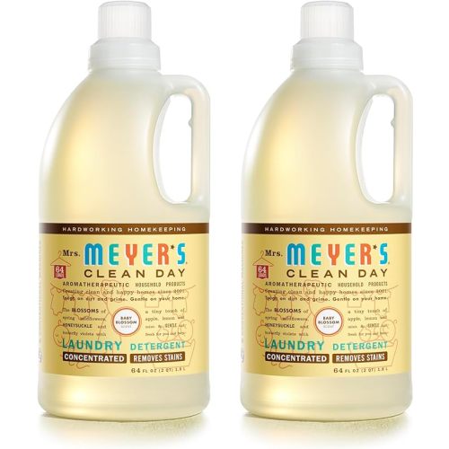 MRS. MEYER'S CLEAN DAY Baby Laundry Detergent Liquid, Infused with Essential Oils, Baby Blossom, 64oz - Pack of 2 (128 Loads) - 64 Fl Oz (Pack of 2)