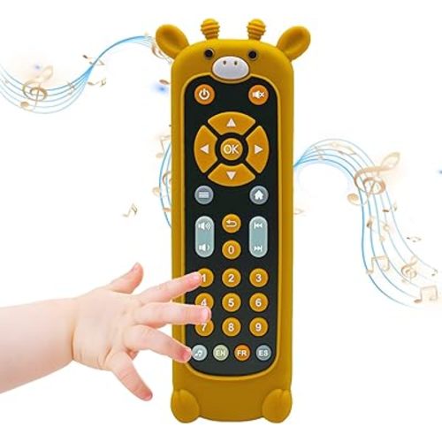Soft Silicone Musical Teething Toys for Toddlers, Babies, Boys, Girls, 6-12 Months Baby Remote Control Shape Molar Teether Chew Toys Set Gift (Giraffe)