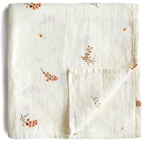 mushie Muslin Baby Swaddle Blanket | 100% Organic Cotton (Flowers)