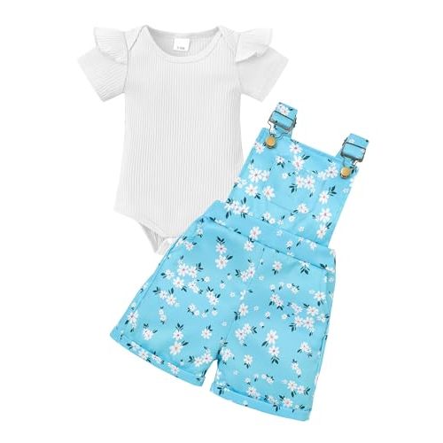 TWEENGOUTFITS Baby Girl Clothes Summer Cute Outfit Ruffle Short Sleeve Bodysuit Daisy Print Overalls 2pcs Set