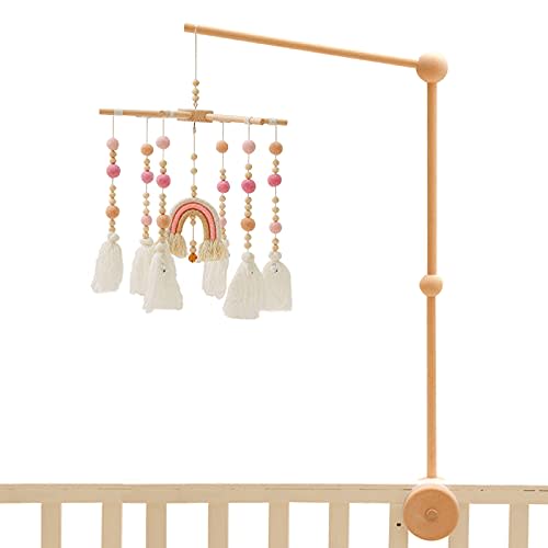 Baby Crib Mobile with Mobile Arm 2In1 Set - Rainbow Crib Mobile,Mobile Crib Hanger,Baby Wooden Mobile Arm for Crib Baby Mobile Holder Bassinet Mobile for Crib Toy Mobile for Baby (Pink)