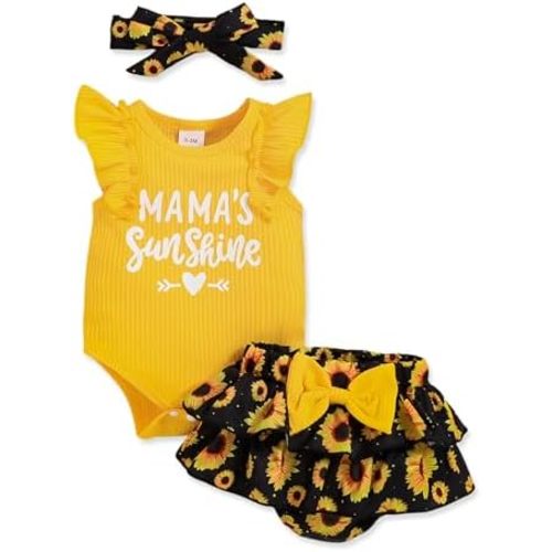Newborn Baby Girl Clothes Infant Outfits Summer Shorts Set Floral Romper+Cute Baby Skirt +Headband