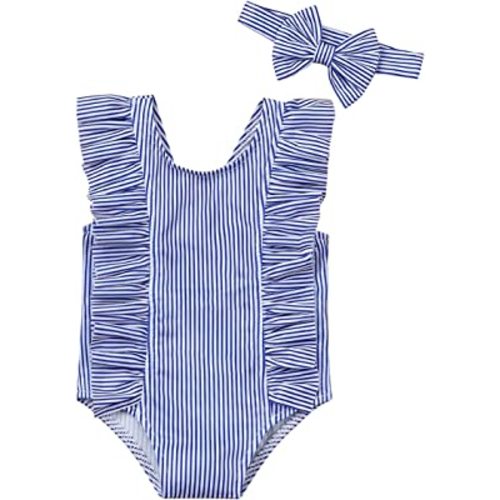 Baby Girl Bikini Striped Beach Swimsuit Ruffles Bathing Suit Swimwear+Headband 2 Pcs Set