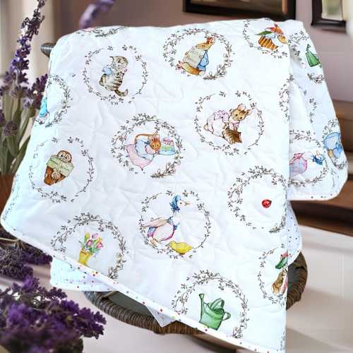 Baby Quilt Blanket - Peter Rabbit and Friends Beatrix Potter Storybook Animals / Quilted Blanket / Crib Bedding /Patted Play Mat