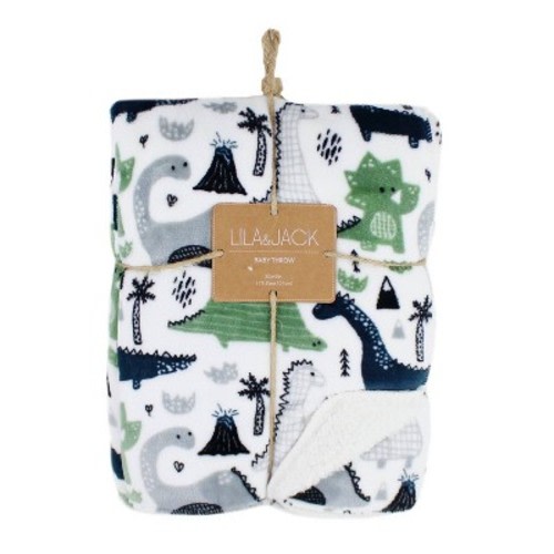 Lila and Jack Baby Blanket Dino Flannel Sherpa Throw