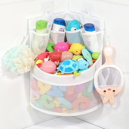 Baby Bathtub Toy Storage - 17" x 13" Bathtub Toy Holder Mesh Bathtub Toy Holder Let Baby Bathtub Toys To Dry Faster, Bathtub Toy Organizer For 1-3 Year Old Toddler Bathtub Toys