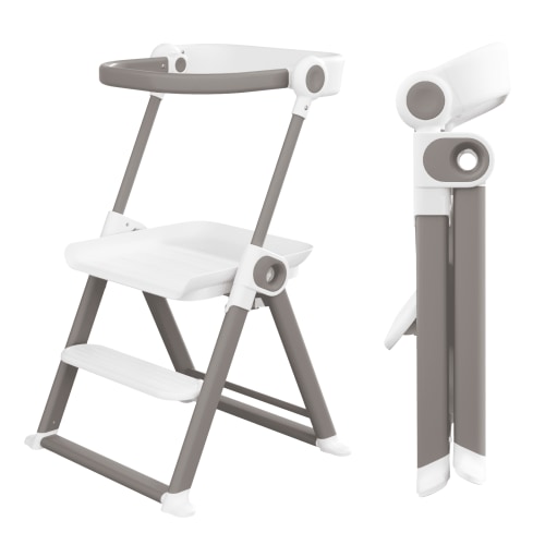 Cowiewie Foldable Toddler Tower, Space-Saving Kitchen Step Stool Standing Tower for Toddler, White