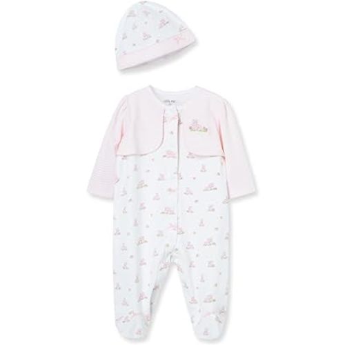 Little Me Clothes for Baby Girls 100% Cotton Scratch-Free Tag Footed One-Piece Romper and Hat Sleeper Set Preemie to 9 Months