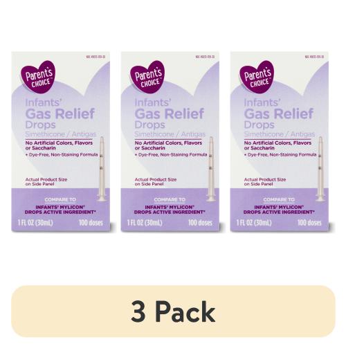 (3 pack) Parent's Choice Infants' Gas Relief Simethicone Drops, 20mg, 1 fl. oz.
