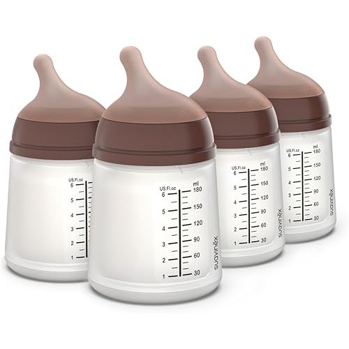 Suavinex Zero Zero Anti Colic Baby Bottle, No 1 Spanish Baby Bottle Brand, Minimizes Bottle Rejection & Nipple Confusion, Perfect for Breastfeeding Babies, Adaptable Flow, 4 Pk 6 oz, Deep