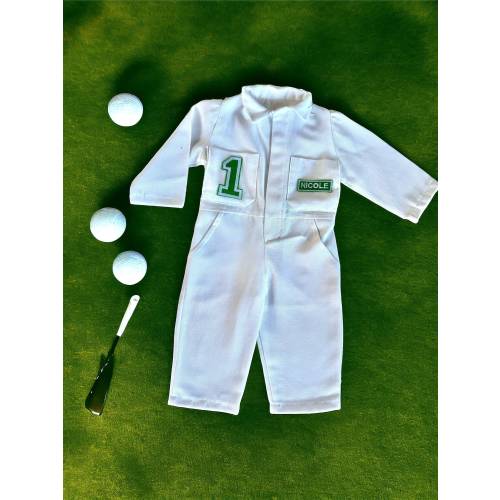 Kids Custom Name Golf Caddy Jumpsuit Outfit Costume, Personalized Kids Golf Uniform White Golf Toddler Golf Jumpsuit Birthday Outfit Uniform