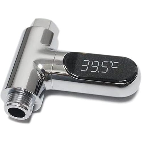 Shower Thermometer Led Digital Display Baby Bath Water Fahrenheit Celsius Thermometer 360°Rotating Screen for Home Bathroom Kitchen (Silver)